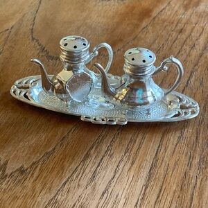 Silver Teapot Salt and Pepper Shakers